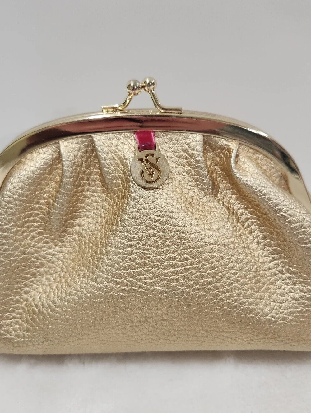 Victoria's Secret VS Gold Kiss Lock Pebbled Faux Leather Cosmetic Bag Pouch